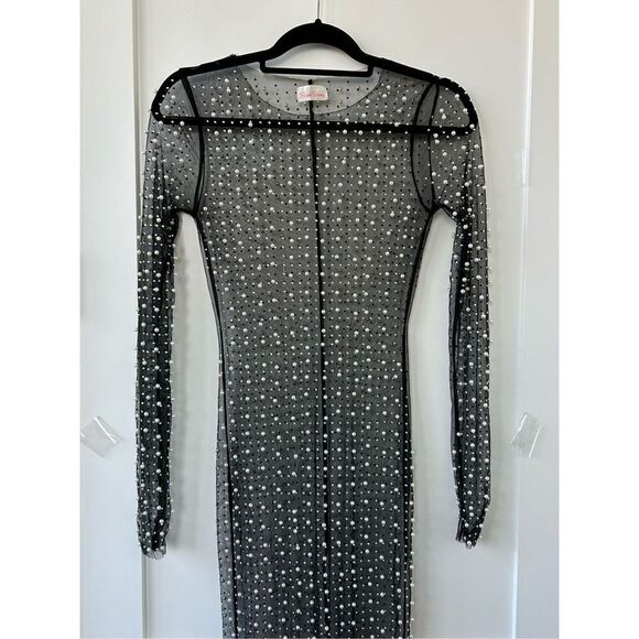 Beach Bunny Champagne Nights Pearl Mesh Maxi Dress Black Women's Size Small - Picture 7 of 9